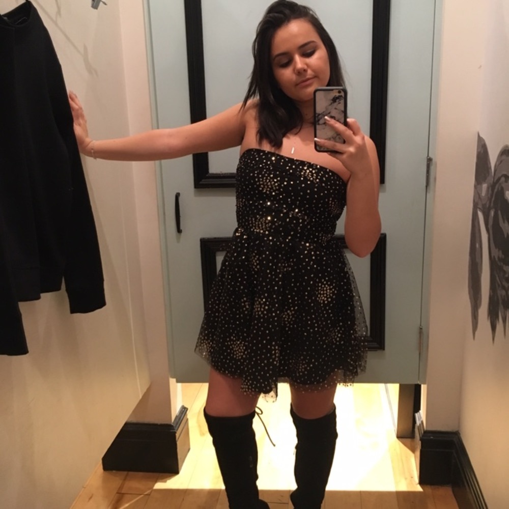 Strapless black and gold glitter dress